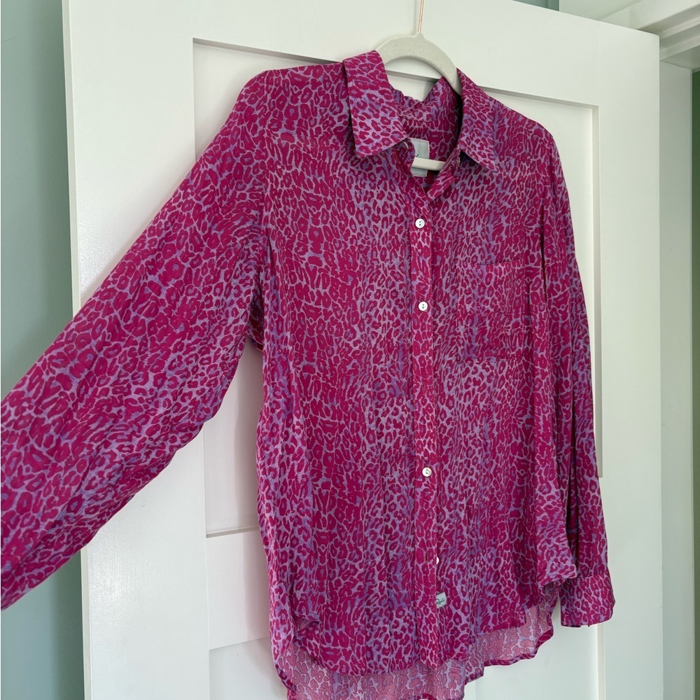Rails Josephine Magenta Cheetah Print Button Down Shirt Size M - Picture 8 of 11